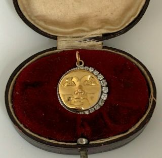 Antique Russian Faberge Gold,  Platinum 1.  2ct Old Mine Diamonds Pendant " Moon "
