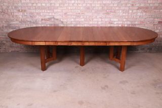 Signed Stickley Antique Mission Oak Arts & Crafts Extension Dining Table,  Newly