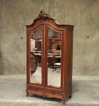 Large Antique French Walnut Louis Xv 2 Door Armoire Wardrobe Cabinet