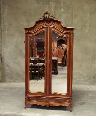 Large Antique French Walnut Louis XV 2 Door Armoire Wardrobe Cabinet 2