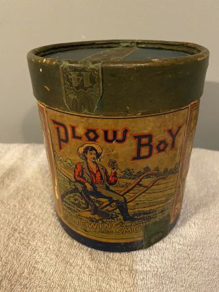 Vintage Plow Boy Chewing Smoking Tobacco Cardboard Tin.  6”x 5”very Co