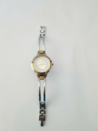 Anne Klein Womens Ak/1441svtt Two - Tone Open Bangle Watch Round Pre - Owned