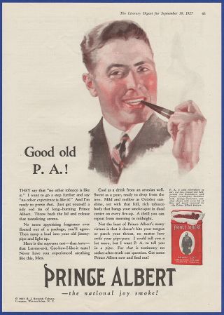 Vintage 1927 Prince Albert Pipe Tobacco Smoking Roaring 20 