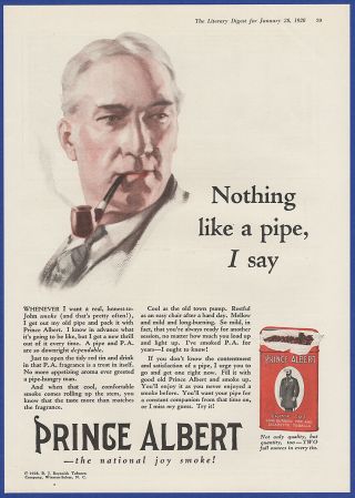 Vintage 1928 Prince Albert Pipe Tobacco Smoking Roaring 20 
