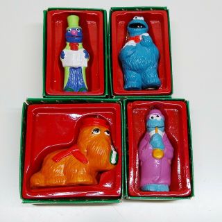 4 Vintage Sesame Street Christmas Ornaments Ceramic Newcor Cookie Monster Rare