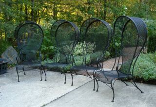 Set 4 Vintage Russell Woodard High Back Canopy Wrought Iron Chairs Mid Century