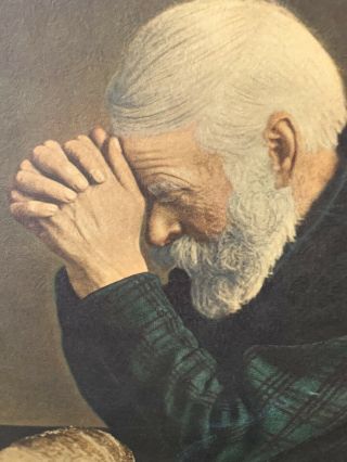 ' Grace ' Print Old Man Praying Eric Enstrom Meal/Table/Bread 19x23 Wood framed 3