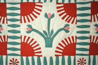 20 ' s Vintage Rocky Mountain Road Tulip Applique York Beauty Antique Quilt 4