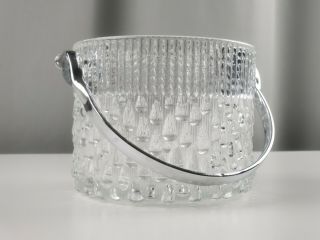 Vintage Teleflora France glass ice bucket with silverplated handle 2