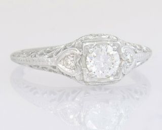 Antique.  33ct Diamond 18k White Gold Heart Engagement Ring Size 6