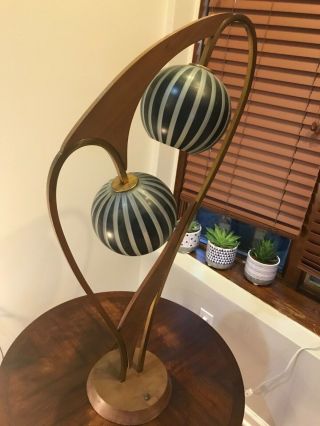 Vintage Mid Century Modern Atomic Teak Majestic Lamp Pair