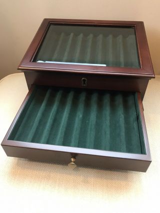 Bombay Company Cigar Storage Wooden Box Velvet Lined Drawers Beveled Glass Top