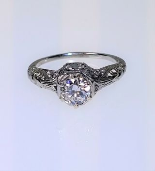 Antique Art Deco Edwardian 18k Diamond Solitaire Engagement Ring.  65 Vs2 I Pgl