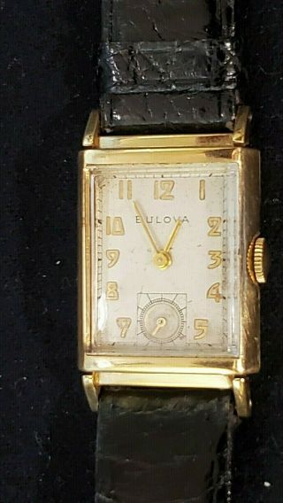 Vintage Bulova 21 - Jewel Cal 7ak Solid 14k Black Band Gold Numbers And Hands