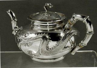 Chinese Export Silver Dragon Teapot c1875 CHONG WOO 2