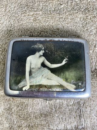Vintage Art Deco Cigarette Case.  Nude Lady