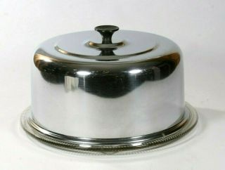 Vintage Mid Century Mcm Stainless Cake Cover Topper & Glass Plate Dessert Saver
