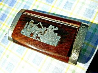 Antique/ Vintage Wooden Snuff Box With A Silver Inlaid Lid,  Silver Covered Ends