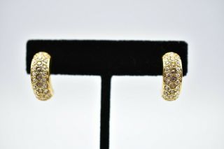Swarovski Swan Signed Earrings Gold Thick Rhinestones Crystal Hoop Vintage Binc