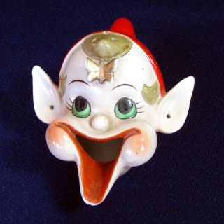 1950s Ceramic Laughing Pixie Elf Christmas Smoker Ashtray