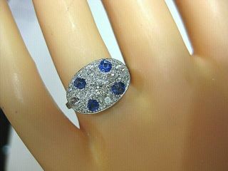 EXCEPTIONAL ANTIQUE ART DECO SAPPHIRE AND DIAMOND PLATINUM OVAL RING 2