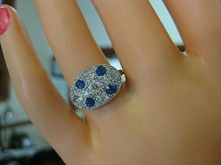 EXCEPTIONAL ANTIQUE ART DECO SAPPHIRE AND DIAMOND PLATINUM OVAL RING 5