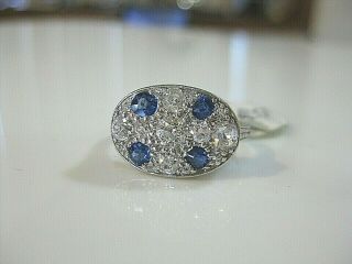 EXCEPTIONAL ANTIQUE ART DECO SAPPHIRE AND DIAMOND PLATINUM OVAL RING 6