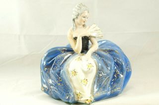 Large Vintage Victorian Figurine Porcelain Blue White Woman Italy