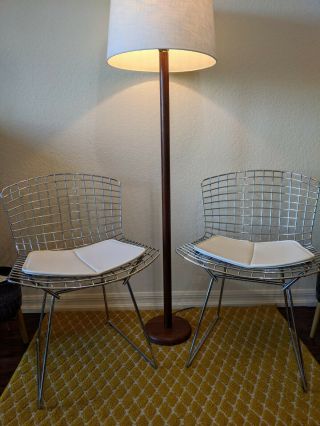 2 Authentic Knoll Harry Bertoia Side Chairs In Chrome With White Cushion