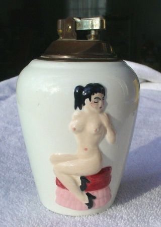 Vintage Japan Ceramic Lighter Naked Lady Figural Table Lighter