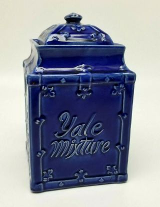 Antique 1890 - 00 Yale Mixture Blue Porcelain Humidor Tobacco Jar Gentlemans Smoke