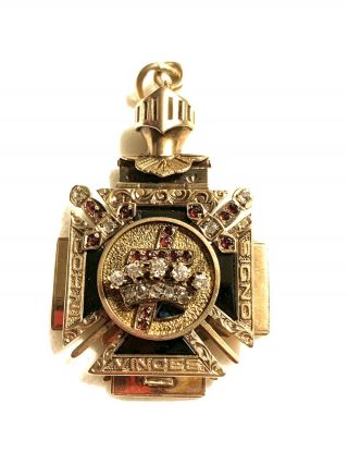 Antique Masonic 32 Degree Knights Templar Diamond Pendant Fob