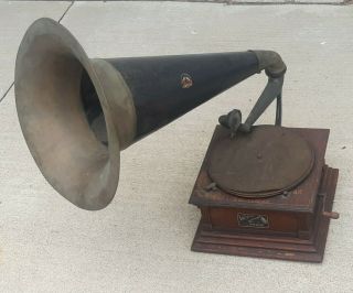 Antique Victor Talking Machine Type M W Horn Record Player Toledo Ohio Old