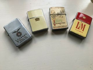 Vintage Cigarettes Brand Lighter Set - L,  M,  Chesterfield,  Viceroy,  And 1 Other