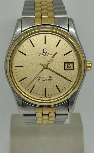 Omega Seamaster Quartz Cal.  1342 Watch Special Golden Dial Vintage Rare