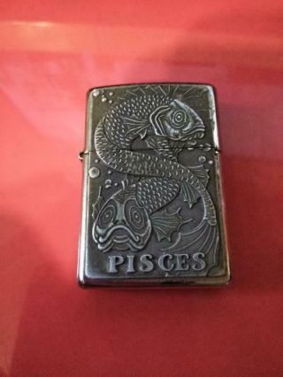 Very Rare Vintage Zippo Lighter With Pisces Astrological Design 1997 - 1998 Era