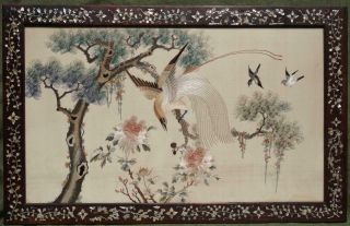 Chinese Cantonese Embroidery Panel With Birds And Florals,  19th Century