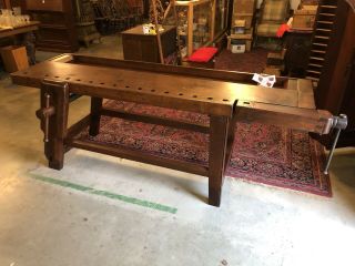 Antique Carpenters Workbench / Kitchen Island Made From Walnut And Cherry