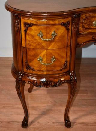 1910 Antique French Satinwood Kidney shaped Desk Vanity Ladies Desk Walnut Chair 5