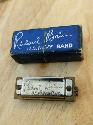 Vintage HOHNER MINIATURE HARMONICA Richard Bain 39 U.  S.  Navy Band Made Germany 2