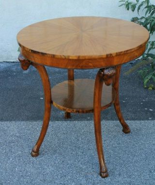 Italian Olive Wood Bookmatched Round Center,  Accent Table With Ram 