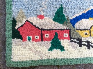 QUEBEC ACADIAN HAND HOOKED TABLE MAT - Vintage Winter Cabin 8” by 11” RUG 2