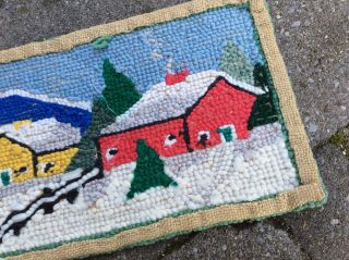 QUEBEC ACADIAN HAND HOOKED TABLE MAT - Vintage Winter Cabin 8” by 11” RUG 3