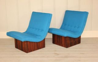 Milo Baughman for Thayer Coggin Pair Rosewood Base Scoop Chairs Mid Century Cube 3