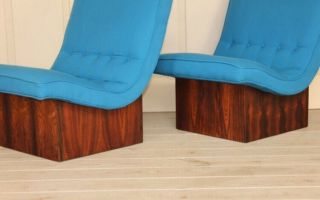Milo Baughman for Thayer Coggin Pair Rosewood Base Scoop Chairs Mid Century Cube 4