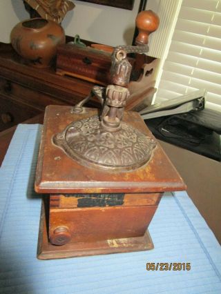 Antique Vintage Table Top Coffee Grinder Mill With Opening Door With Tin Cup I