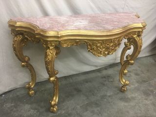 19th C Italian Gilt Wood And Marble Top Console Table