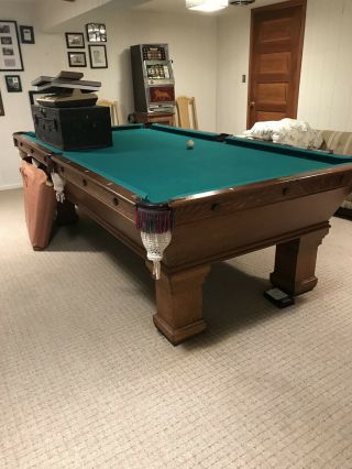 Antique Brunswick Billiards Pool Table And Cue Holder