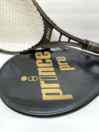 Vintage Prince Pro 110 Tennis Racquet 4 5/8 No.  5 65 - 80lbs Black & Zipper Case