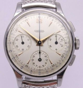 Vintage Jaeger Mens 35mm Steel Chronograph Watch French Fab Suisse Universal 285